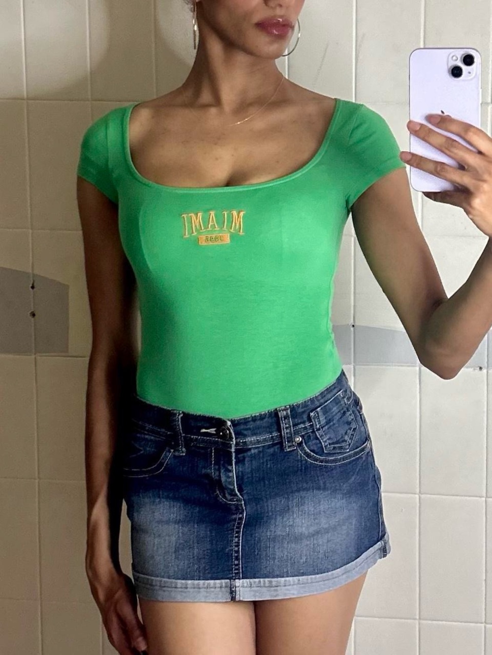 Urban Outfitters Green Embroidered Scoop Neck Bodysuit